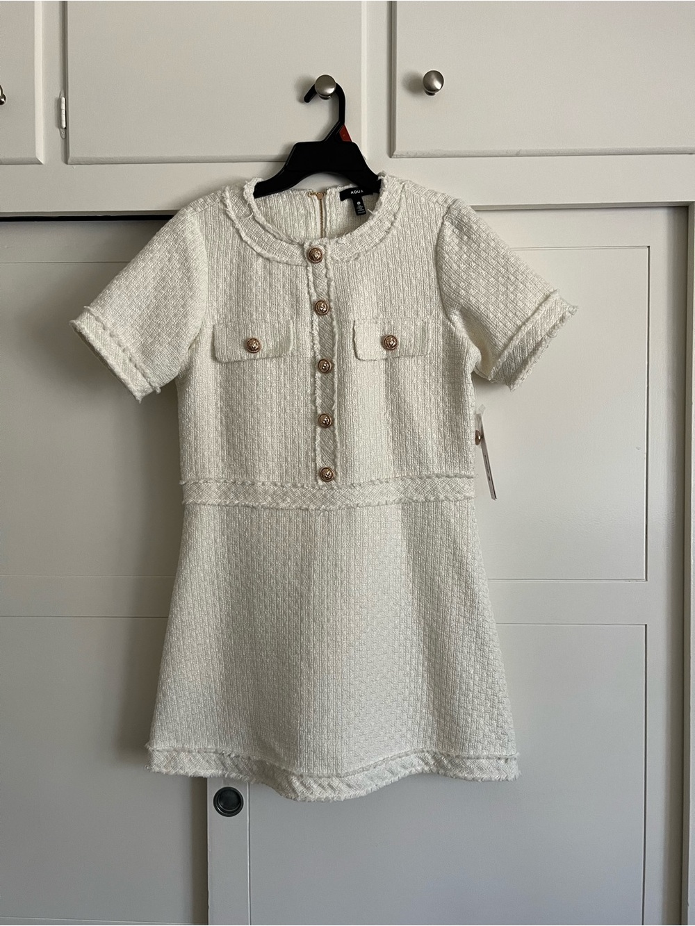 AQUA White Tweed Short Sleeve Mini Dress Size Medium NWT Exclusive Bloomingdale